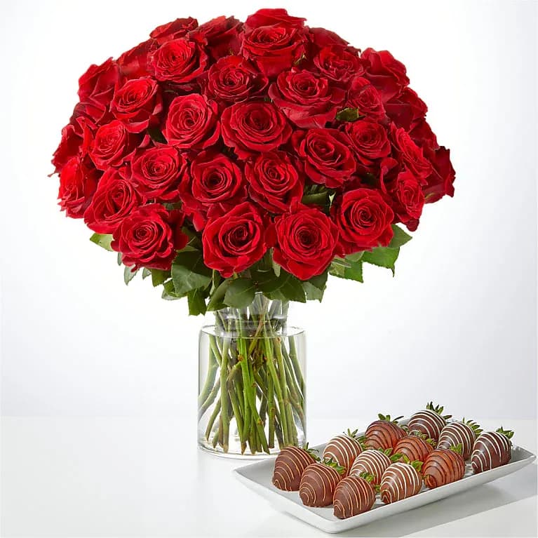 Red Rose Bouquet and Berry Bundle